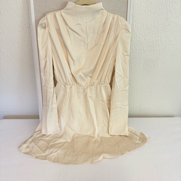 Cream Long Sleeve mock neck satin Dress - Picture 5 of 7
